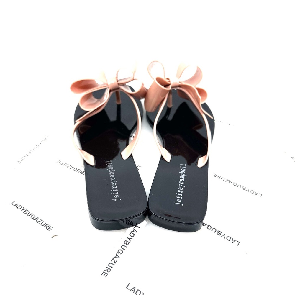 NWOB Jeffrey Campbell Black and Pink Bow Sandals Size 7 EUR 38 - Picture 7 of 10